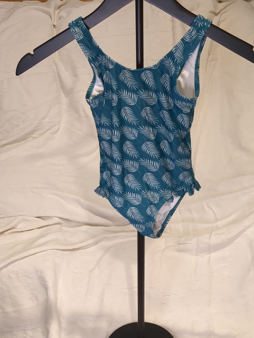 Kids Teal Leaf-Print One-Piece Swimsuit
